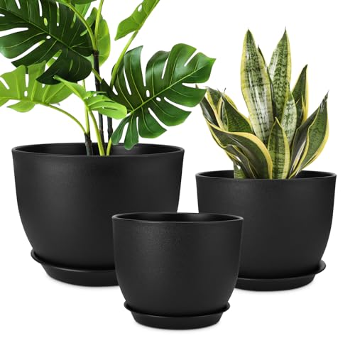 YNNICO Plant Pots 12 10 9 Inch Set of 3, Flower Pots with Multi Mesh Drainage Holes, Large Planters for Indoor Outdoor Garden Plants and Flowers