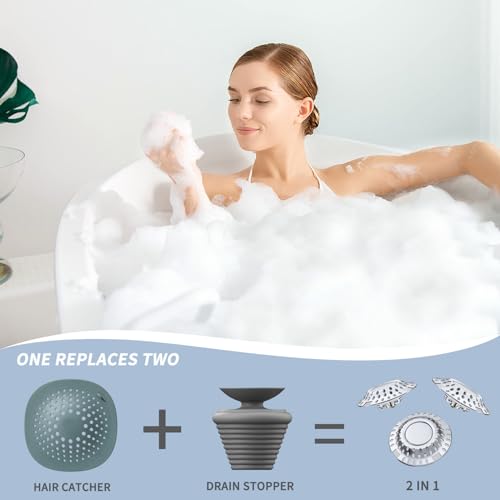Upgraded 2 in 1 Bathtub Drain Stopper Bathtub Drain Hair Catcher, Effective Tub Stopper with Dual Filtration Design, Anti-Clogging Bathtub Drain Plug Bath Tub Stoppers for 1.45-1.8" Drain Shoe