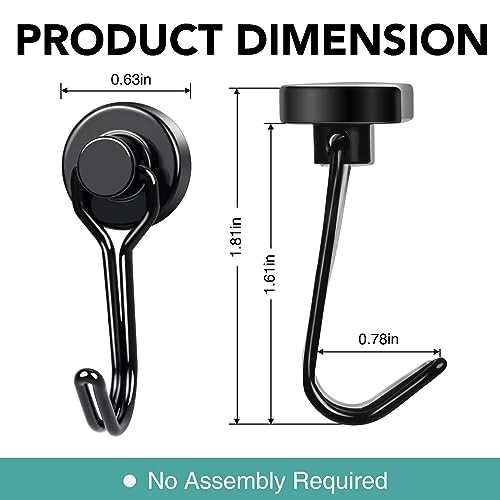 MIKEDE Magnetic Hooks 25LBS, 10 Pack Black Swivel Swing Magnetic Hook Strong Magnet with Hooks for Hanging, Heavy Duty Neodymium Magnet Hooks for Cruise, Kitchen, Camping, Door, Locker