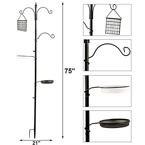 yosager Premium Bird Feeding Station Kit, 75" x 21" Bird Feeder Pole, A Multi Feeder Hanging Kit with Metal Suet and Bath for Attracting Wild Birds, Birdfeeder and Planter Hanger