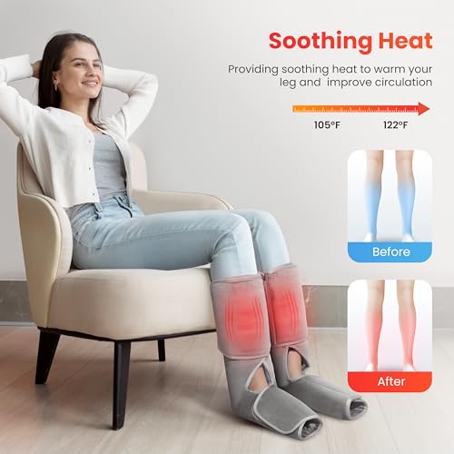 COMFIER Air Compression Leg Massager,Leg Massager for Circulation, Compression Massager Pain Relief,FSA HSA Eligible,Calf and Foot Massager with Heat,Leg Wraps,Gift for Men,Women