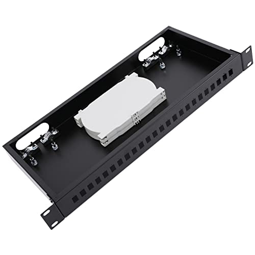 19" Rack Mount Enclosure Fiber Optic Box Fits Racks Cabinet 1U LGX Loaded Patch Panel - Include 2Pcs Splice Trays Maximum Capacity 48 Fibers