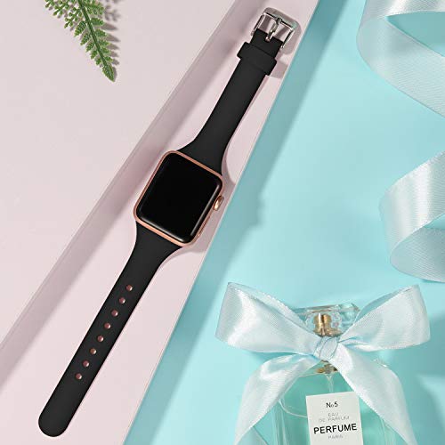 Laffav Slim Band Compatible with Apple Watch 40mm 38mm 41mm 44mm 42mm 45mm 46mm 49mm for Women Men, Soft Silicone Narrow Thin Sport Replacement Strap for iWatch Series 10 9 8 7 6 5 4 3 2 1 Ultra SE
