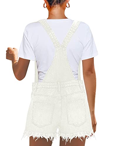 luvamia Women's Ripped Short Overalls Folded Hem Denim Bib Overall Shorts Casual Short Overalls Womens Rompers for Summer Summer Romper One Piece Romper for Womenazure Glow Blue Size Medium