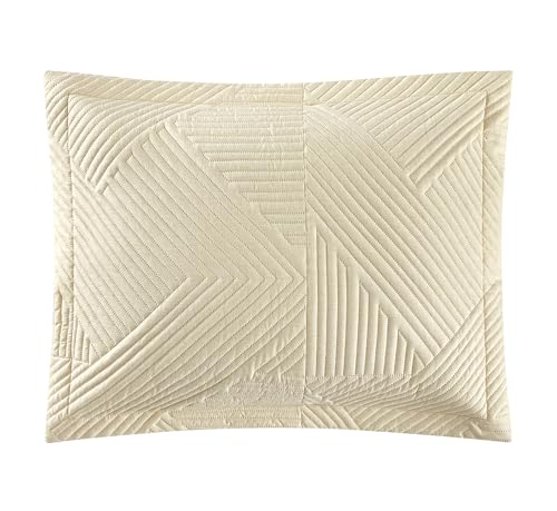 Chic Home Sianna 3 Piece Queen Size Quilt Set - Contemporary Geometric Diagonal Stripe Bedspread Coverlet with 2 Pillow Shams, Beige