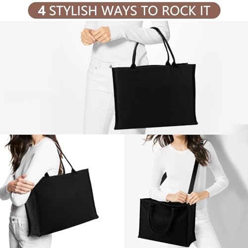 ONEGenug Large Canvas Tote Bag for Women with Multi Pockets, Women's Tote Handbags, Laptop Crossbody Bag with Zipper for Work Travel