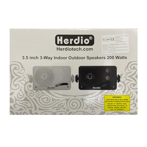 Herdio 3.5 Inch Passive Outdoor Speakers Wired Waterproof, 200W 3 Way Premium Mountable Wall Mount Speakers with Superior Sound, All-Weather Durability, for Patio Marine Boat Garage Indoor(Black Pair)