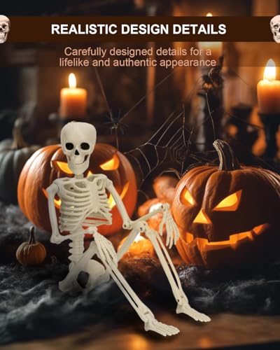 5 Pack Halloween Hanging Skeleton - 16in Full Body Posable Joints Skeleton with 22 Spiders& Cobweb Scary Outdoor Halloween Decorations Indoor Spooky Party Favors Photo Props Halloween Tree Decors