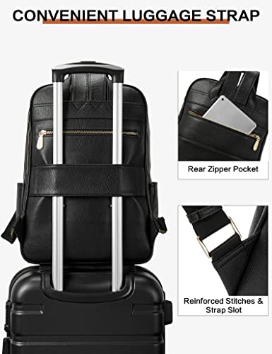 BOSTANTEN Genuine Leather 15.6 inch Laptop Backpack Purse for Women College Casual Backpack Travel Bag Daypack Black
