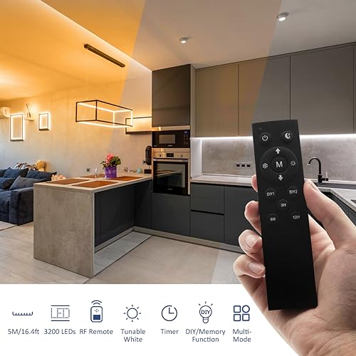 Ustarus White LED Strip Lights Dimmable 26ft 24V 3000K-6500K LED Tape Rope Light with Remote Flexible 2835 LED Ribbon for Kitchen Under Cabinet Bedroom Mirror Indoor Home Daylight Warm White