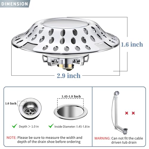Upgraded 2 in 1 Bathtub Drain Stopper Bathtub Drain Hair Catcher, Effective Tub Stopper with Dual Filtration Design, Anti-Clogging Bathtub Drain Plug Bath Tub Stoppers for 1.45-1.8" Drain Shoe
