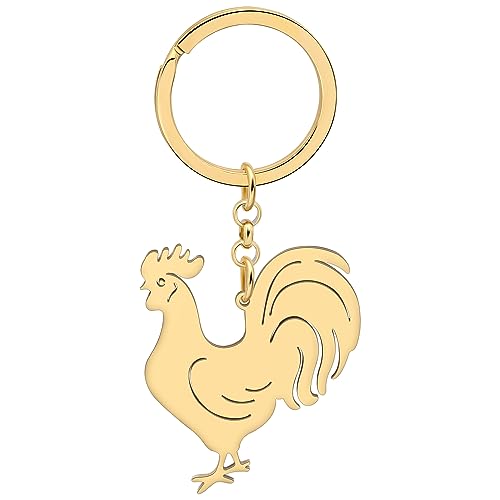 LONYOO Chicken Keychain Stainless Steel Chicken Keyring Gifts for Women Purse Car Key Charms (Gold)