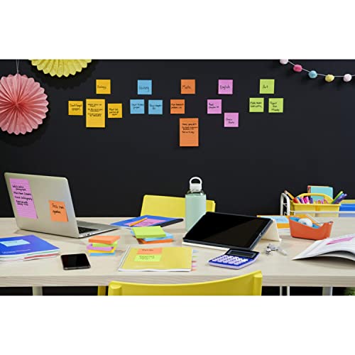 Post-it Super Sticky Notes, 3x3 in, 6 Pads, 2X The Sticking Power, Energy Boost Collection, Bright Colors (Orange, Pink, Blue, Green),Recyclable (654-6SSAU)
