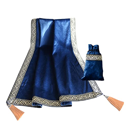 SUTAVIA Retro Altar Tarot Table Cloth Gothic Cards Bag Party Square Table Cover Divination Wicca Lisi Velvet with Tarot Drawstring Pouch Set (Blue, 25.5"x25.5")