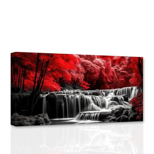 CCWACPP Large Landscape Canvas Wall Art Red Forest Black and White Waterfall Pictures Print Natural Scenery Living Room Decor Frame (Forest - 1, 12.00" x 24.00")