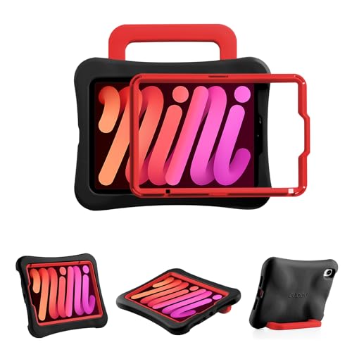 LeiJue Kids Case for iPad Mini 7 (A17 Pro) 2024 /iPad Mini6 2021, Light Weight Heavy Duty/Shockproof/Drop Proof with Handle/Kickstand, Child Friendly Cover for iPad Mini 7th/6th Gen 8.3inch (red)