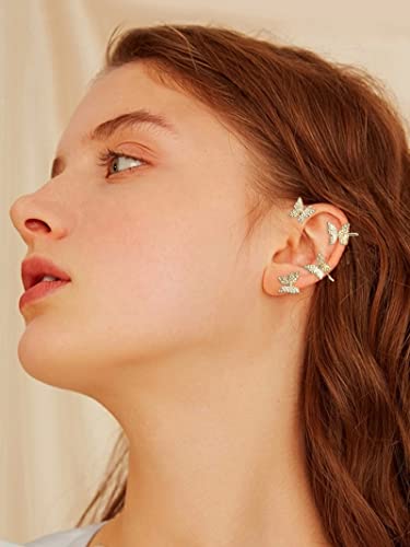 Dcfywl731 Zircon Butterfly Earrings for Women Butterfly Ear Cuff Wrap Crawler Earrings,Butterfly No Piercing Ear Clip Earrings Wrap Around Earrings