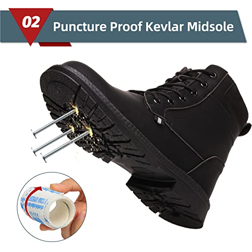 ANGRYRAM Steel Toe Boots for Men Comfortable Waterproof Construction Work Boots for Men Slip Resistant Lightweight Safety Shoes Botas de Trabajo Seguridad para Hombre