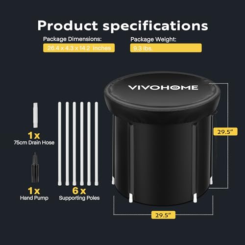 VIVOHOME Ice Bath Tub for Athletes and Fitness Lovers, Dia 29.5 inch Portable Cold Plunge Bathtub for Adult Recovery Therapy, Anti-Leak Freestanding Tub with Lid Cover for Outdoor Indoor, 85 Gallons