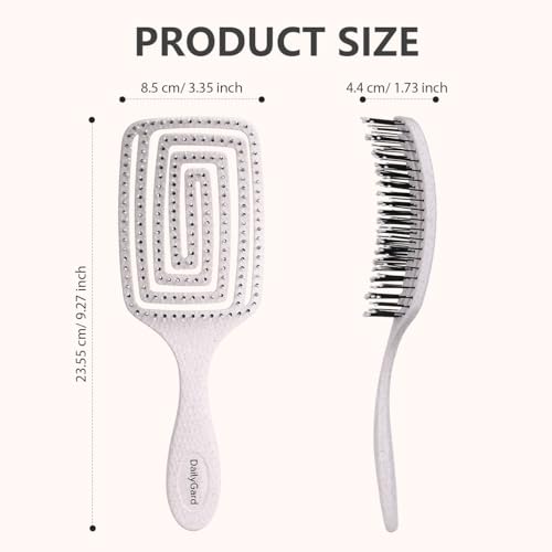 Daily Gard Detangling Brush, Dry and Wet Vented Detangler Hair Brush for Women and Men, Professional Paddle Curved Styling Hairbrush for Straight/Curly/Thick/Long/Wavy/Damaged Hair, Beige