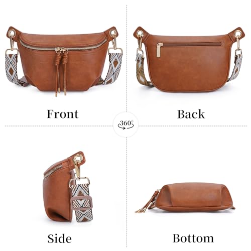 Fanny Pack Crossbody Bags for Women Vegan Leather Belt Bag Waist Pack Causal Chest Bum Bag With 2 Straps Nude Pink