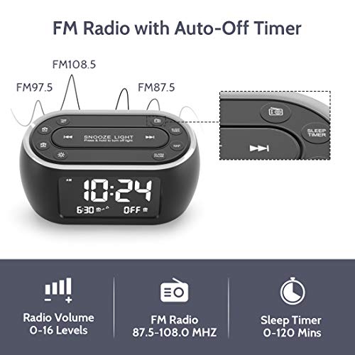 HOUSBAY Glow Small Alarm Clock Radio for Bedrooms with 7 Color Night Light, Dual Alarm, Dimmer, USB Charger, Battery Backup, Nap Timer, FM Radio with Auto-Off Timer for Bedside