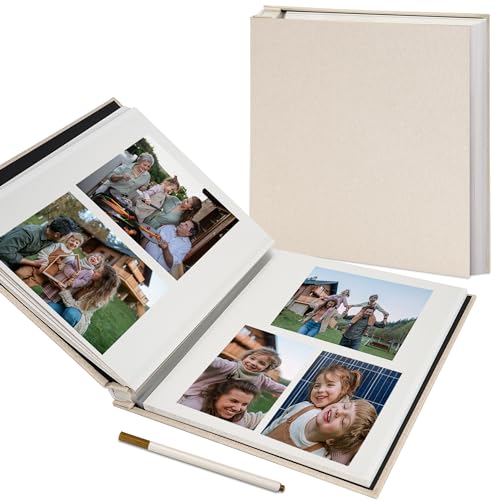Vienrose Photo Album Self Adhesive 4x6 5x7 3x5 8x10 10x12 Scrapbook Album DIY Scrap Book with A Metallic Pen (13"x12.6" 60 Pages, White)