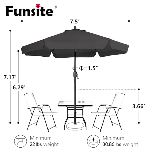 Funsite 7.5Ft Patio Umbrella for Outdoor, UV Protect Pool Umbrellas with Heavy Duty Pole, Market Umbrella with Push Botton Tilt & Crank, Grey