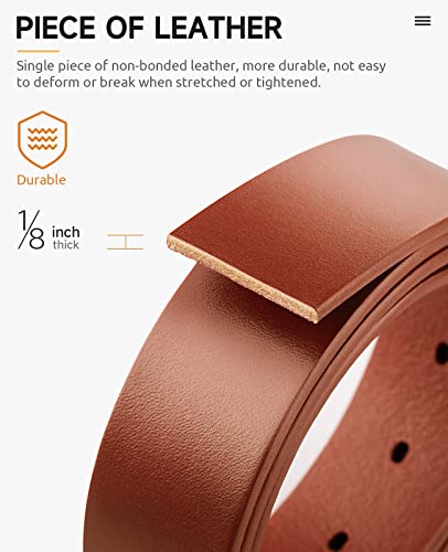 Buffway Mens Belt Full Grain Genuine Leather Belts for Men Casual Jeans or Dress with Gift Box 1 3/8”Wide Size 56” - Brown