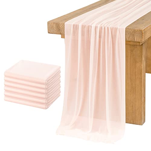 Ling's Moment 6-Pack 10ft Blush Pink Sheer Chiffon-Like Table Runner with Silver Sparkle Table Decor for Wedding Rustic Boho Shower Party(Blush, Set of 6)