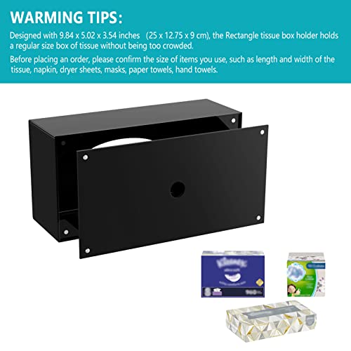 HBlife Acrylic Tissue Box Holder & Cover Rectangular, Magnetic Dryer Sheet & Mask Organizer for Car, Bathroom, Office - Black, 9.84 x 5.02 x 3.54 Inches