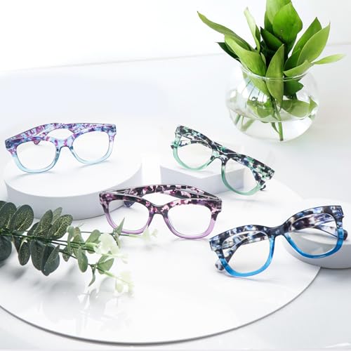 fadbon 4 Pack Progressive Multifocus Reading Glasses for Women Blue Light Blocking Multifocal Readers with Spring Hinge (Mix Color, 1.00, x)