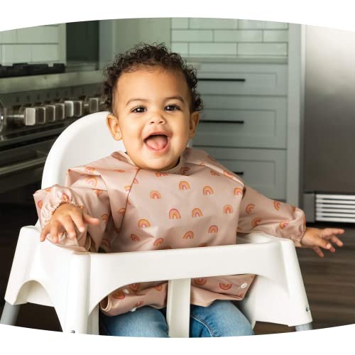 Tiny Twinkle Mess Proof Baby Bib, Cute Full Sleeve Bib Outfit, Waterproof Bibs for Toddlers, Machine Washable, Tug Proof Closure, Baby Long Sleeved Smock (Unicorn Confetti, Large 2-4 Years)