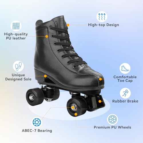 XUDREZ Roller Skate Shoes for Women Men PU Leather High-top Double-Row Roller Skates for Beginner, Professional Indoor Outdoor Roller Skates with Shoes Bag (Black Wheel,37)