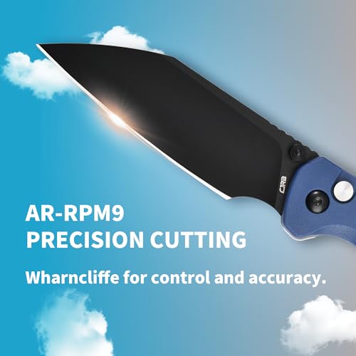 CJRB Pyrite-Light Pocket Knife, Folding Knife with 3.34'' AR-RPM9 Steel Blade Small Pocket Knife with Pocket Clip for Men Women, EDC Knife for Camping Survival Hiking Knives J1945 Blue