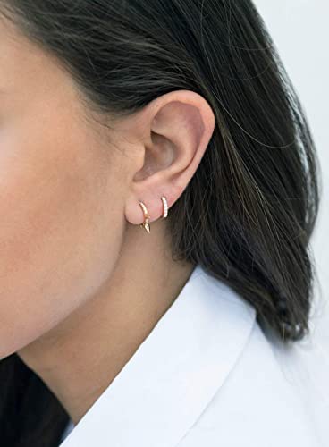 Sterling Silver Huggie Earrings | NOT ONLY POST PART | Small Spike Cute Edgy 14k Gold Plated Huggie Hoop Earrings