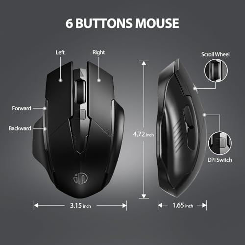 INPHIC Wireless Mouse 700mAh Large Ergonomic Rechargeable 2.4G Optical PC Laptop Cordless Mice with USB Nano Receiver, for Windows Computer Office, Black