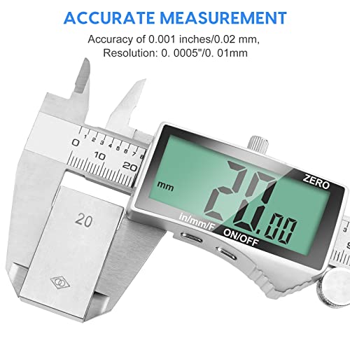 Digital Caliper, 6 Inch Caliper Tool with Extra Large LCD Screen, Auto-Off Feature, Easy Switch from Inch Metric Fraction, Stainless Steel Vernier Caliper Measuring Tool for DIY/Household