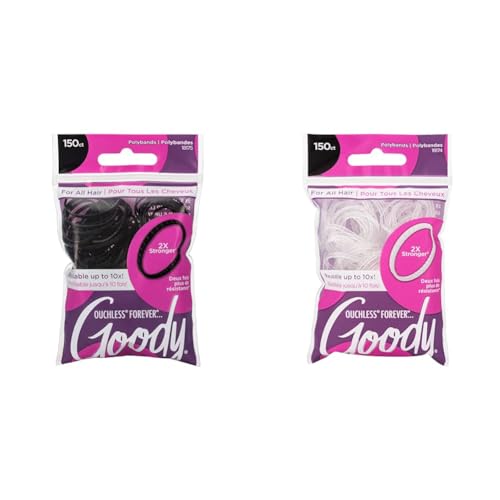 Goody Ouchless Womens Polyband Elastic Hair Tie - 150 Count, Black - Fine Hair - Hair Accessories to Style With Ease and Keep Your Hair Secured - Perfect for Fun and Unique Hairstyles - Pain-Free