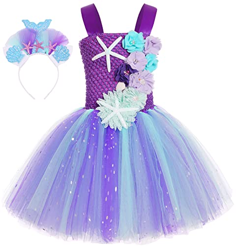 Koatobbor Girls Mermaid Costume Mermaid Tutu Dress Color Led Light Up for Halloween Birthday Party 3-8Years