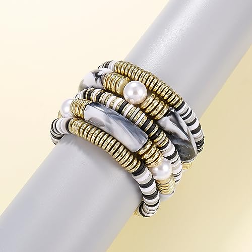 Black grey Bamboo Tube Bangles Bracelet Chunky Curved Stacking Clear Acrylic Colorful Beads Stretchable Friendship Gold Bracelets Gifts For Bestfriends, Couple