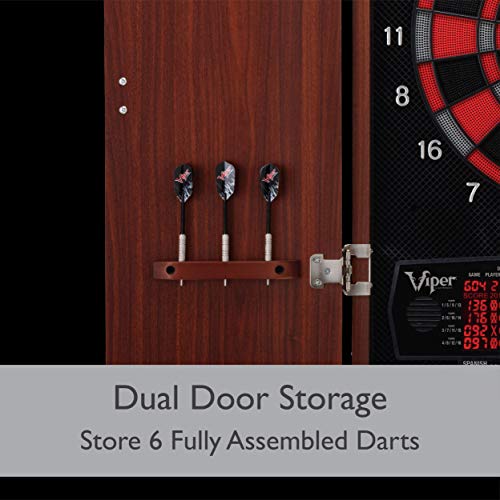 Viper by GLD Products Neptune Electronic Dartboard Cabinet Combo Pro Size Over 55 Games Large Auto-Scoring LCD Cricket Display Extended Dart Catch Area 16 Player Multiplayer with Soft Tip Darts and Power Adapter , 21.5" L x 26.5" W x 3.5" H