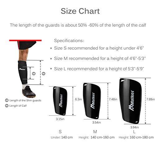 Malker Soccer Shin Guards for Kids Youth Adults Shin Guards Pads with Lower Leg Sleeves, Lightweight and Compact, Protective Soccer Equipment (Black S)