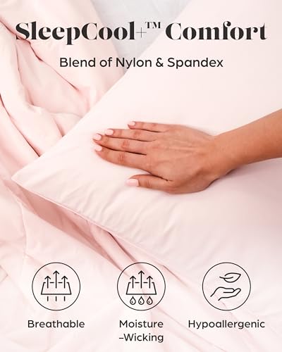 SleepCool+ Luxury Cooling Pillowcases (Set of 2) (Queen, Blush)