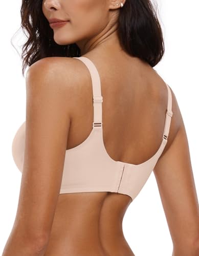 OEAK Womens Comfortable Bra Wireless Bra Push Up Bralettes Soft Seamless Brassiere with Support V Neck Scalloped Everyday Bra Black S