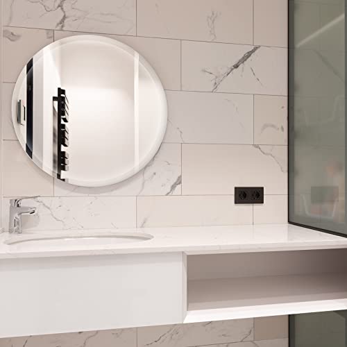 Circle Mirror 16 Inch, Frameless Round Bathroom Mirror Wall Mouted with Beveled Edge for Bedroom Living Room Entryway