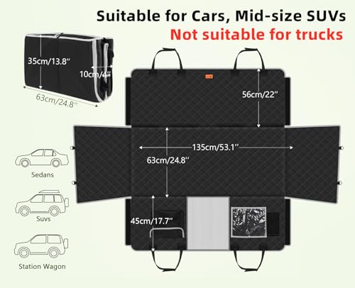 Pecute Dog Back Seat Extender, Back Seat Extender for Dogs, Hard Bottom Car Seat Cover for Large Dogs, Backseat Dog Hammock for Car SUV, Dog Car Seat Cover Extender for Car Travel & Camping Bed