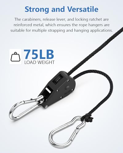 Fondwell 1/8" Adjustable Rope Hangers Ratchet: Plant Pulleys for Hanging Plants Heavy Duty - Tie Down Straps with Pulley System