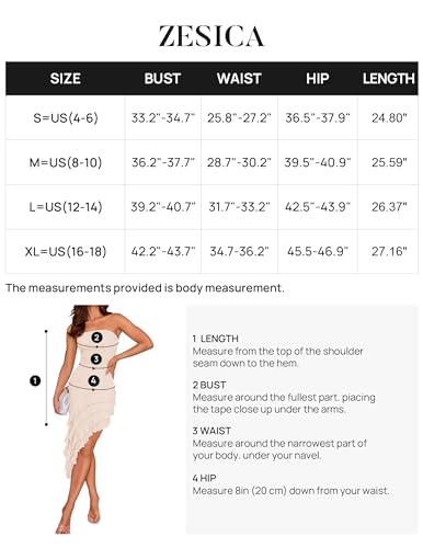 ZESICA Women's 2024 Strapless Bodycon Tube Dress Sexy Off Shoulder Mesh Irregular Ruffle Backless Party Midi Dresses,Black,Small