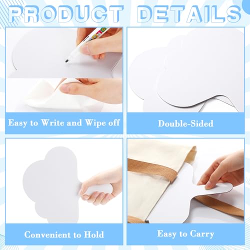 Seajan 100 Pcs Auction Bidding Paddles Bulk Answer Numbers Voting Blank Fans Dry Erase Boards Doubled Sided Handheld for Back to School Supplies(Cloud)